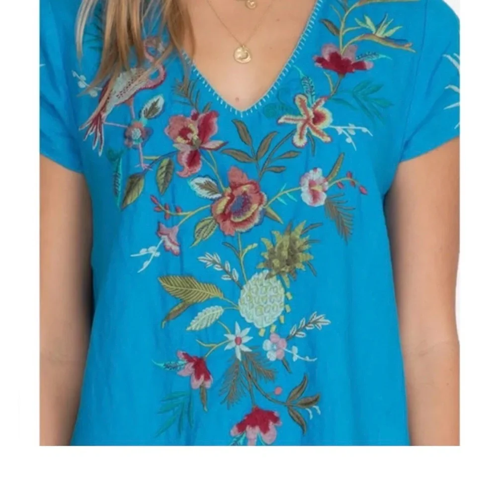 Johnny Was Vibrant Blue Embroidered Blouse - Picture 6 of 16